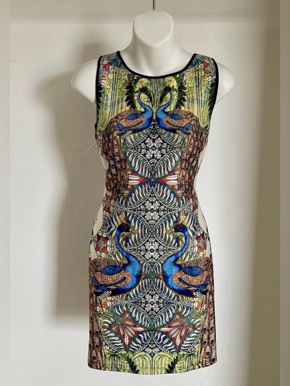 CLOVER CANYON Chic PEACOCK Baroque Print MIDI DRESS Size Small